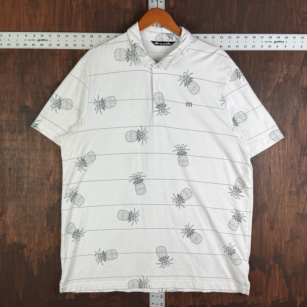 Travis Mathew Shirt Pineapple Stripe Print Polo Golf Stacked Deck White Mens 2XL